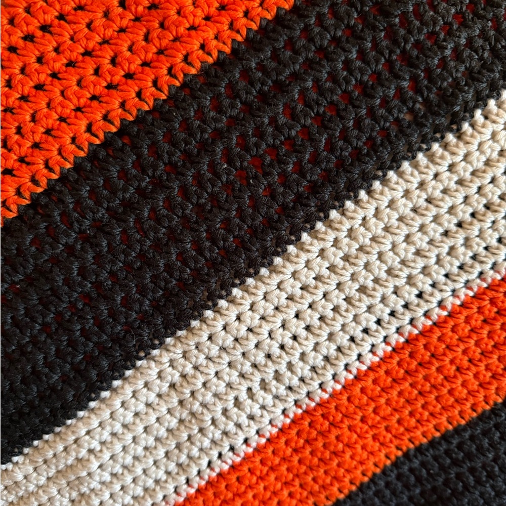 Handmade Large Crochet Blanket 🧡🤍🖤 - Picture 2 of 3